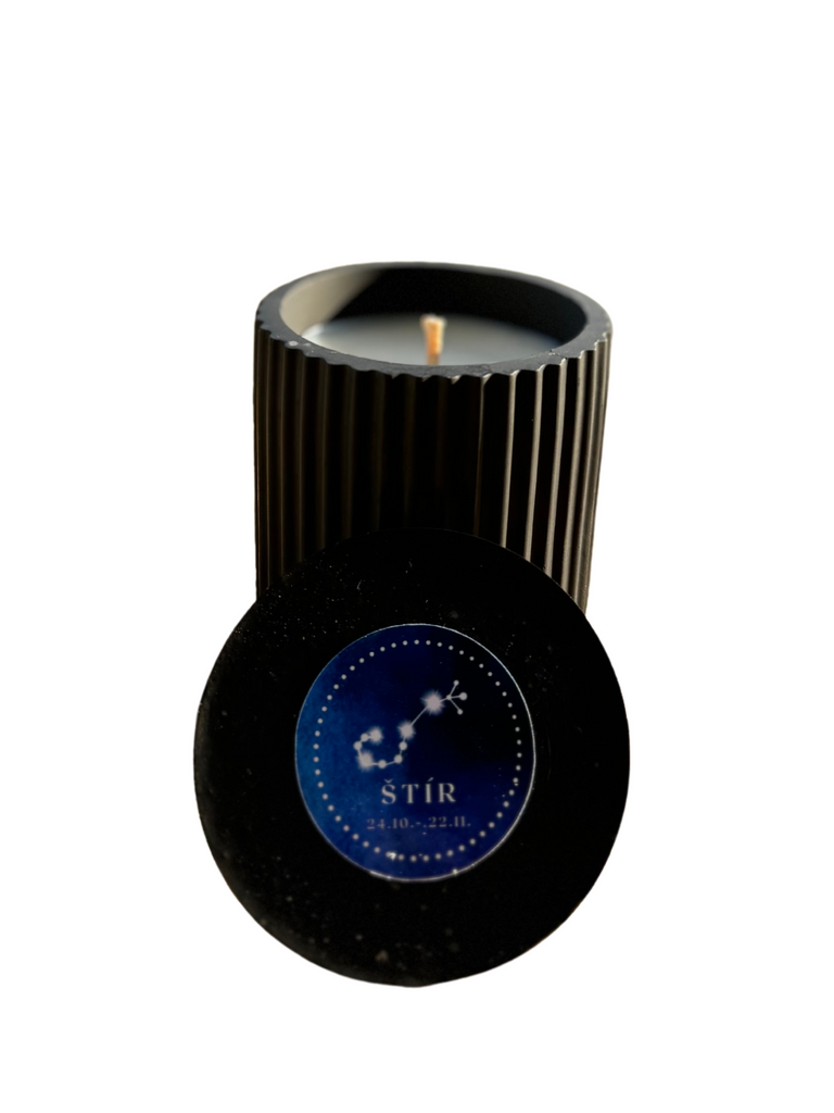 Handmade candle with the Scorpio zodiac sign, black  color, made from soy wax