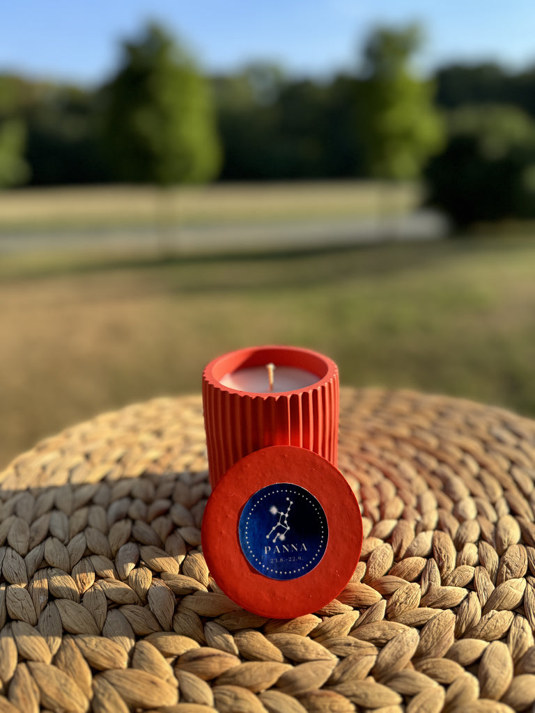 Handmade candle with the Virgo zodiac sign, orange color, made from soy wax